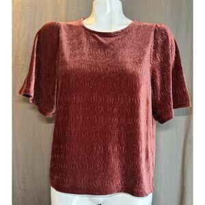 Madewell Crinkle Velvet Flutter Sleeve Blouse Top Burgundy Size Small